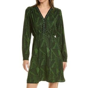 Anna Kay An’ge Orfyrie Dress Long Sleeves Green Tropical Print Lightweight Small